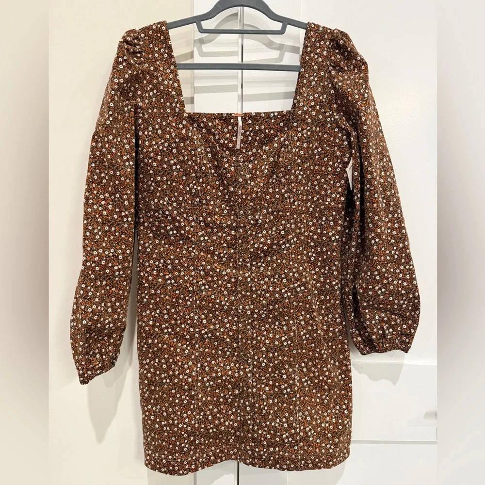 Free People Call Me Cord Corduroy Floral Mini Dress NEW WITH TAGS Sz 12 Y2K Boho
